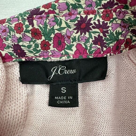 J.Crew Tippi Sweater Baby Pink‎ Floral Liberty Collar Women S 100% Merino Wool - Picture 10 of 16
